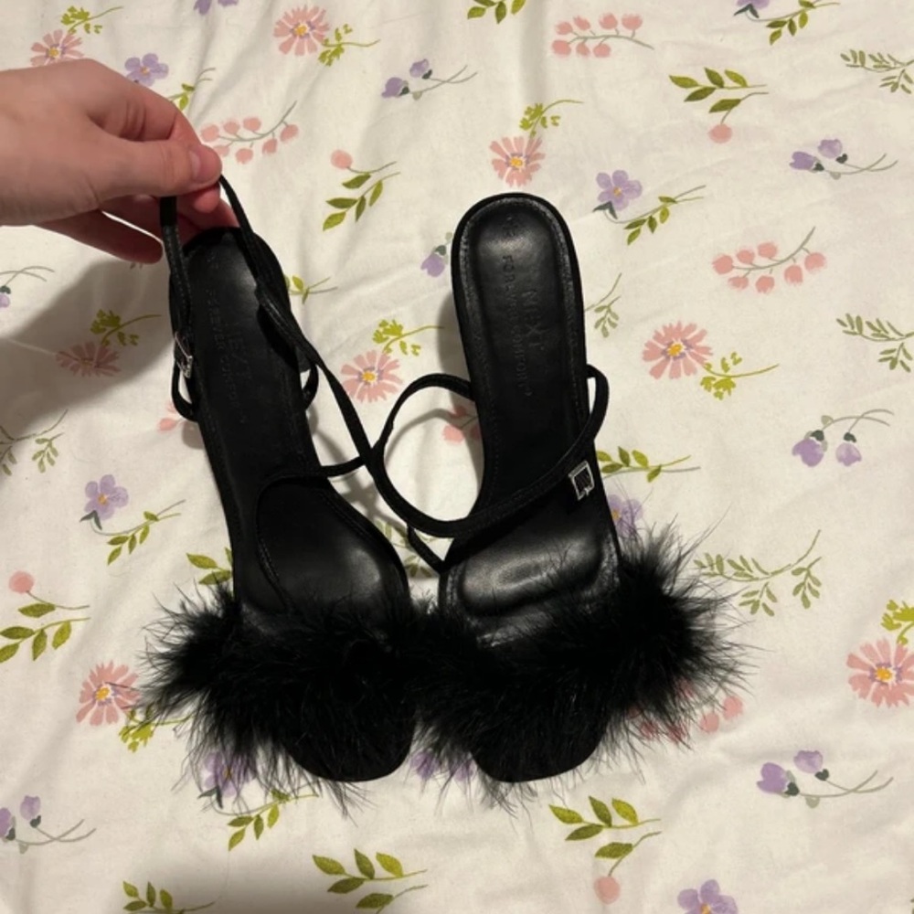 Next Elegant Black Feathered Heels